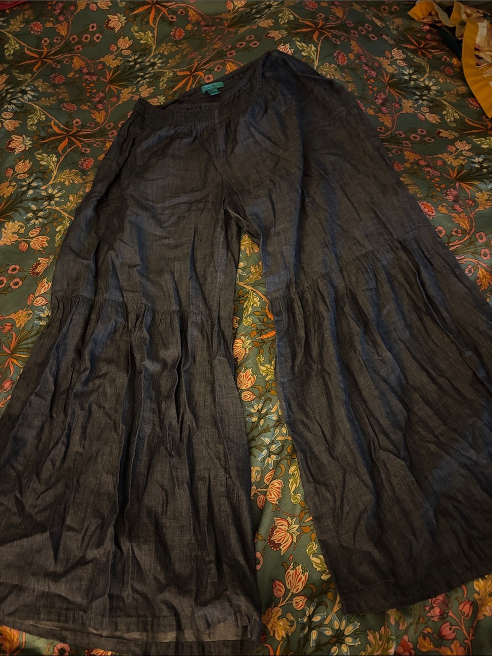 Wide Leg Linen-Blend Pants in Dark Indigo